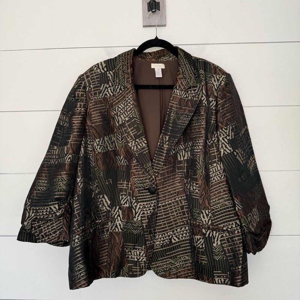 Chico’s Women’s 3 Brown Patterned Blazer Jacket